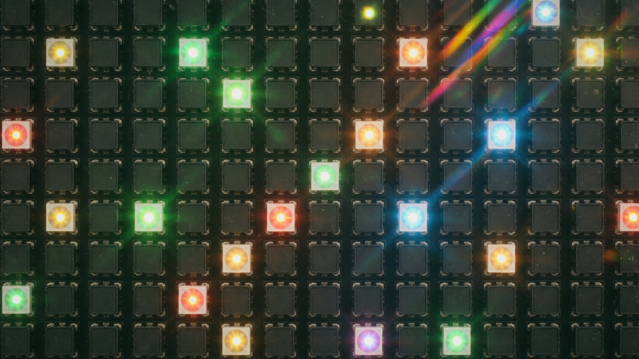 Macro of individual RGB LED pixels